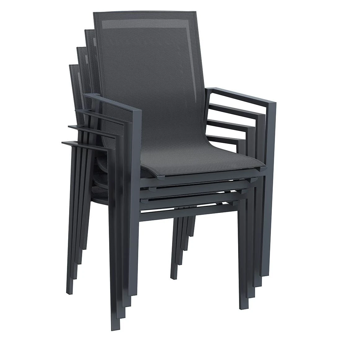 OUTLIV. Atlanta Stapelsessel Aluminium/Textilene Anthrazit/Schwarz-Grau