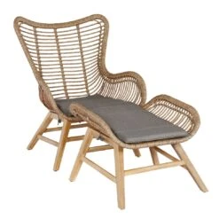 OUTLIV. Aurora Loungesessel Mit Fußablage Akazie/Geflecht Teaklook/Grau