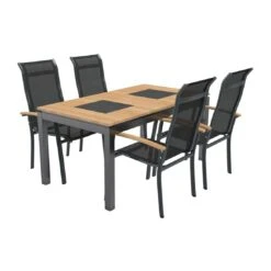 OUTLIV. Alpha Gartenmöbelset 5-teilig Stapelsessel Mit Linz Tisch 160x88 Cm Anthrazit/Schwarz
