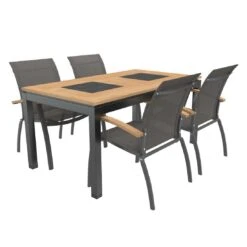 OUTLIV. Davos Gartenmöbelset 5-teilig Stapelsessel Mit Linz Tisch 160x88 Cm Anthrazit/Grau