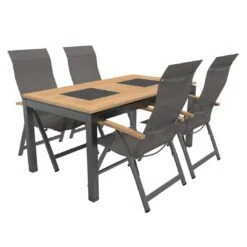 OUTLIV. Davos Gartenmöbelset 5-teilig Klappsessel Mit Linz Tisch 160x88 Cm Anthrazit/Grau