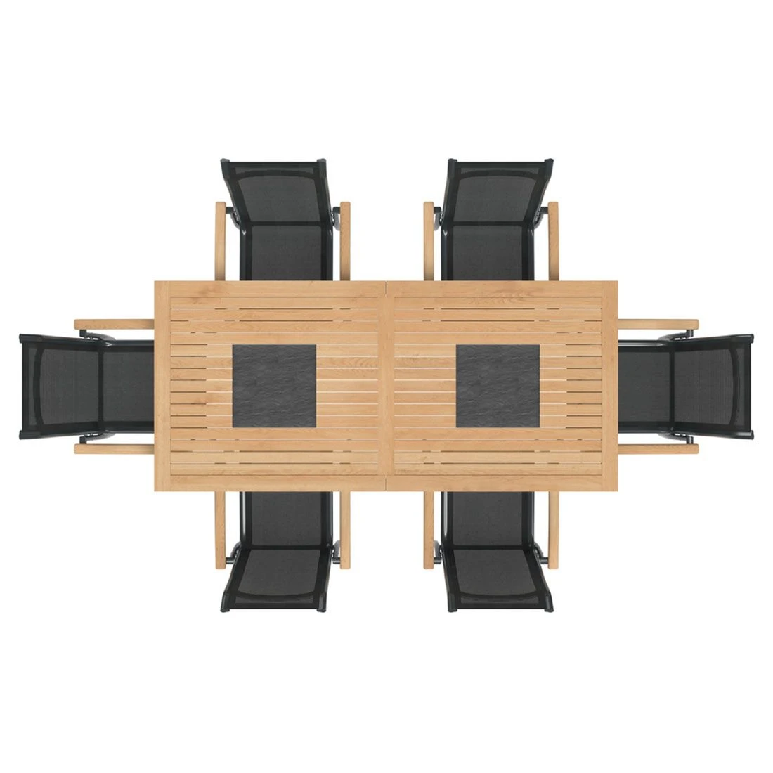 OUTLIV. Alpha Gartenmöbelset 7-teilig Stapelsessel mit Linz Tisch 220x100 cm Anthrazit/Schwarz