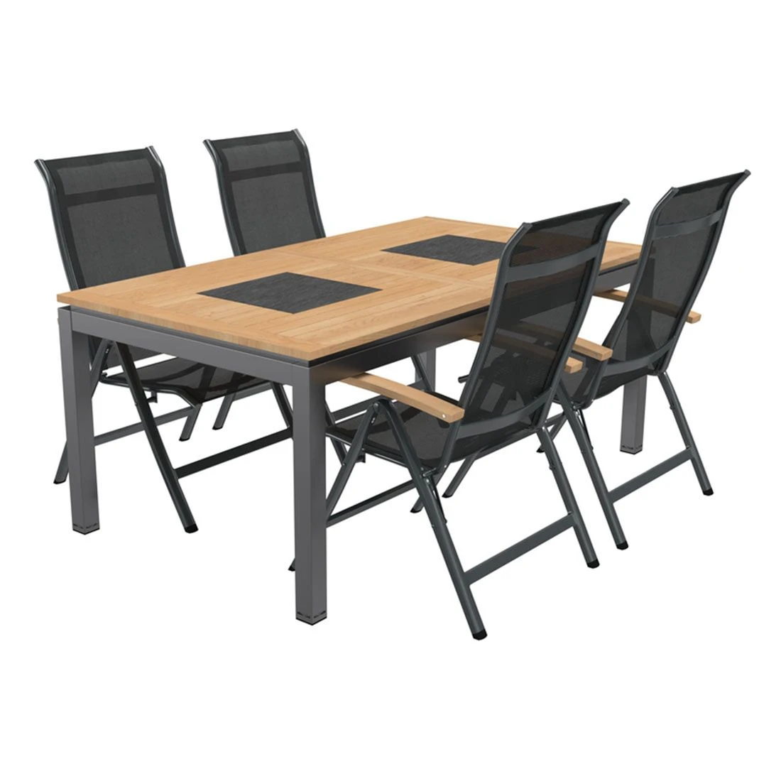 OUTLIV. Alpha Gartenmöbel-Set 5-tlg. Ausziehtisch 180/240x100cm Anthrazit/Schwarz