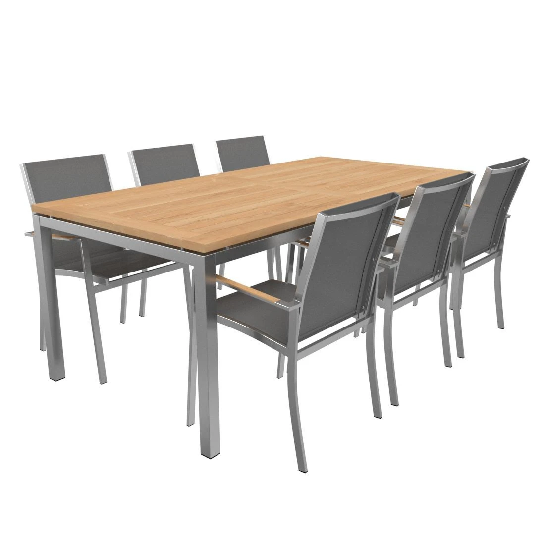 OUTLIV. Oviedo Gartenmöbelset 8-teilig Stapelsessel mit OUTLIV. Tisch 200x100 cm Edelstahl/Schwarz-Silber