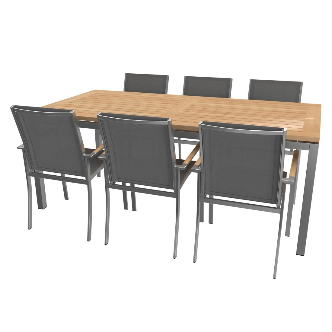 OUTLIV. Oviedo Gartenmöbelset 8-teilig Stapelsessel mit OUTLIV. Tisch 200x100 cm Edelstahl/Schwarz-Silber