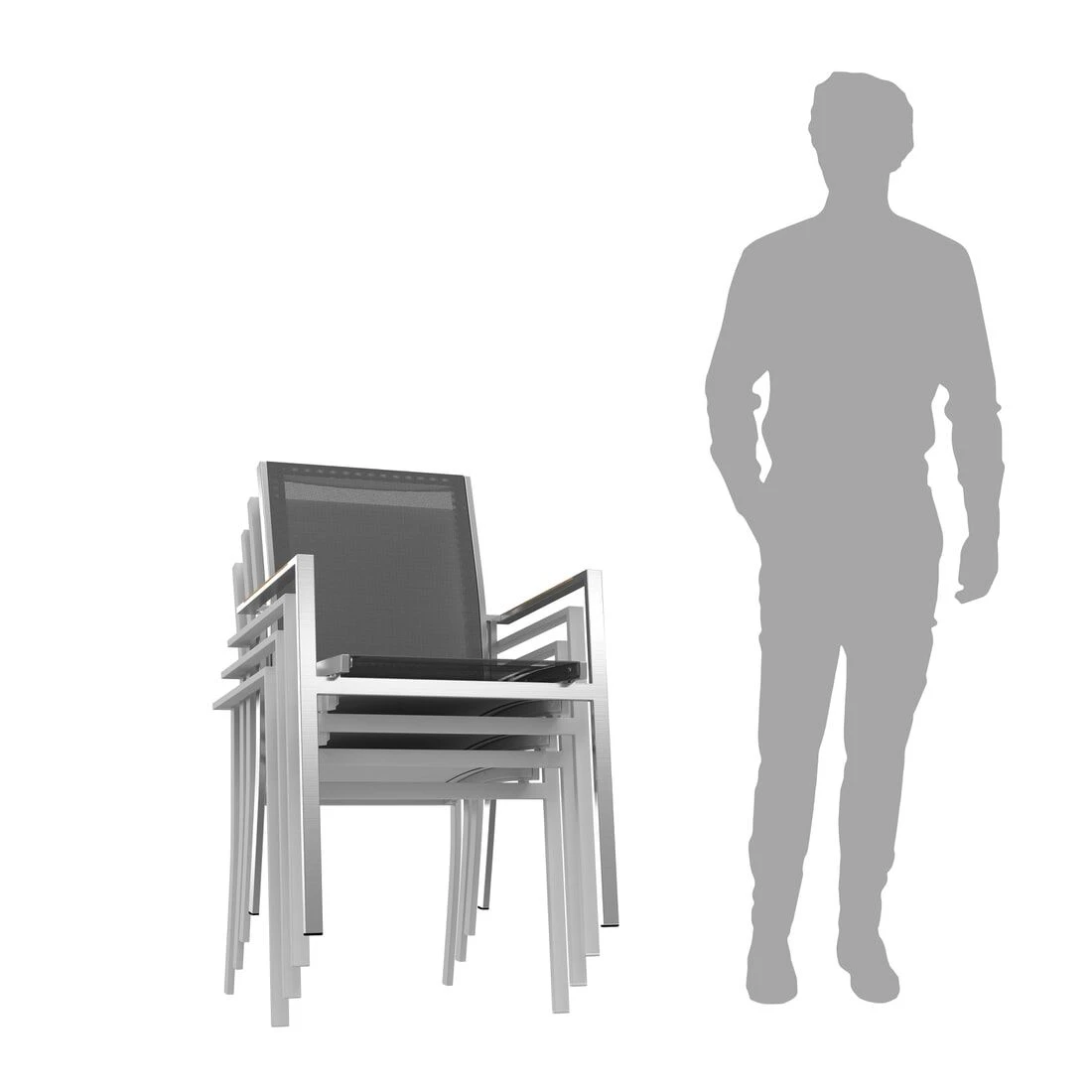 OUTLIV. Oviedo Gartenmöbelset 8-teilig Stapelsessel mit OUTLIV. Tisch 200x100 cm Edelstahl/Schwarz-Silber