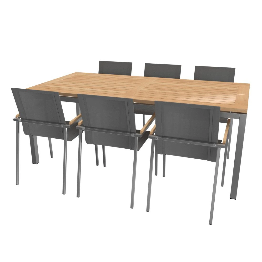 OUTLIV. Rimini Gartenmöbelset 8-tlg. Tisch 200x100cm Edelstahl/Silber-Schwarz