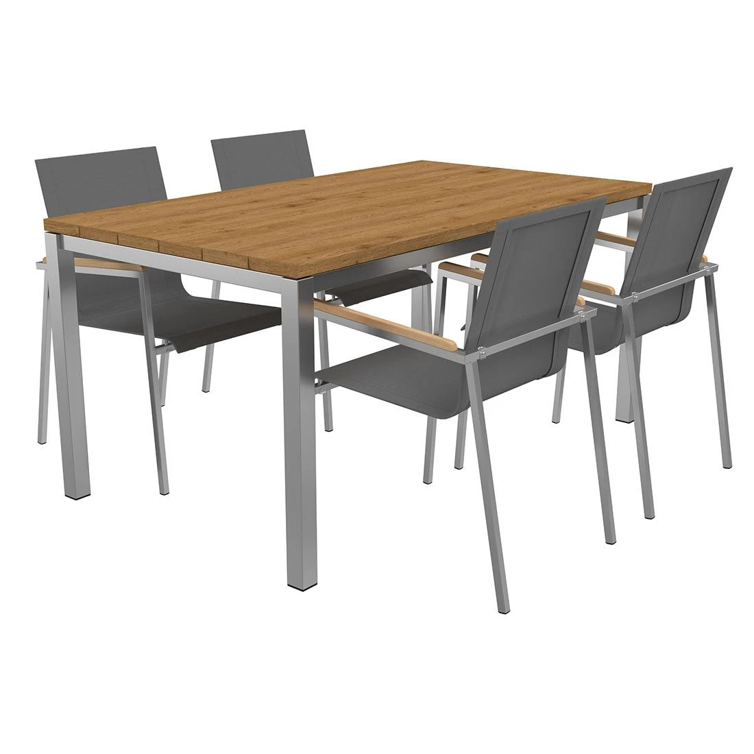 OUTLIV. Rimini Gartenmöbelset 5-tlg. Tisch 160x90cm Edelstahl/Silber-Schwarz