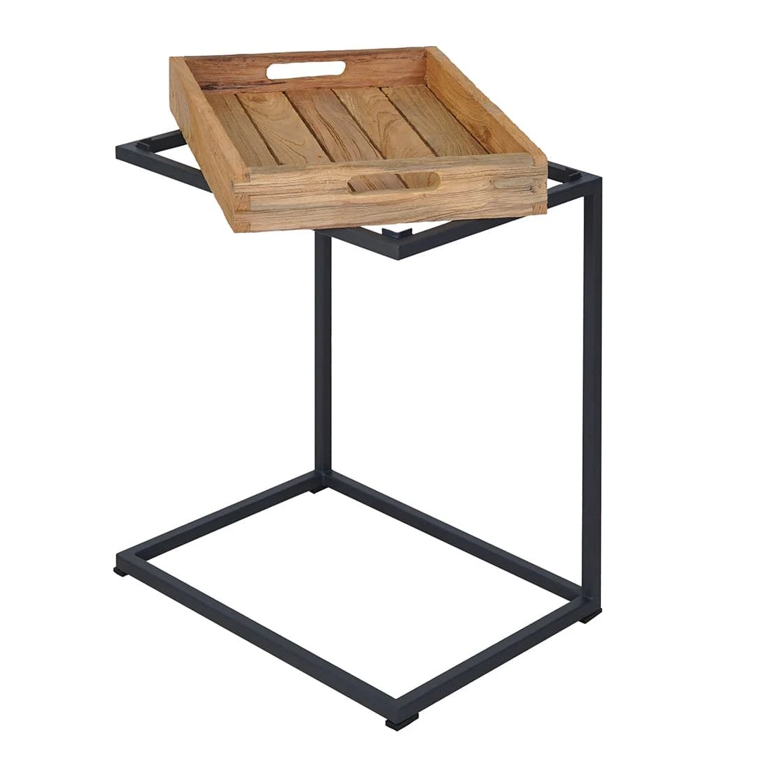 OUTLIV. Tray Beistelltisch 46x30cm Stahl/Teak Recycelt Schwarz/Teak