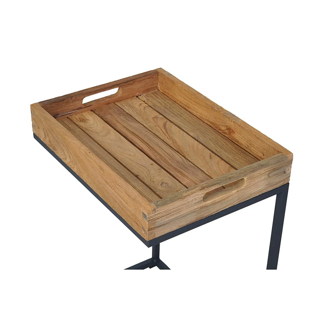 OUTLIV. Tray Beistelltisch 46x30cm Stahl/Teak Recycelt Schwarz/Teak