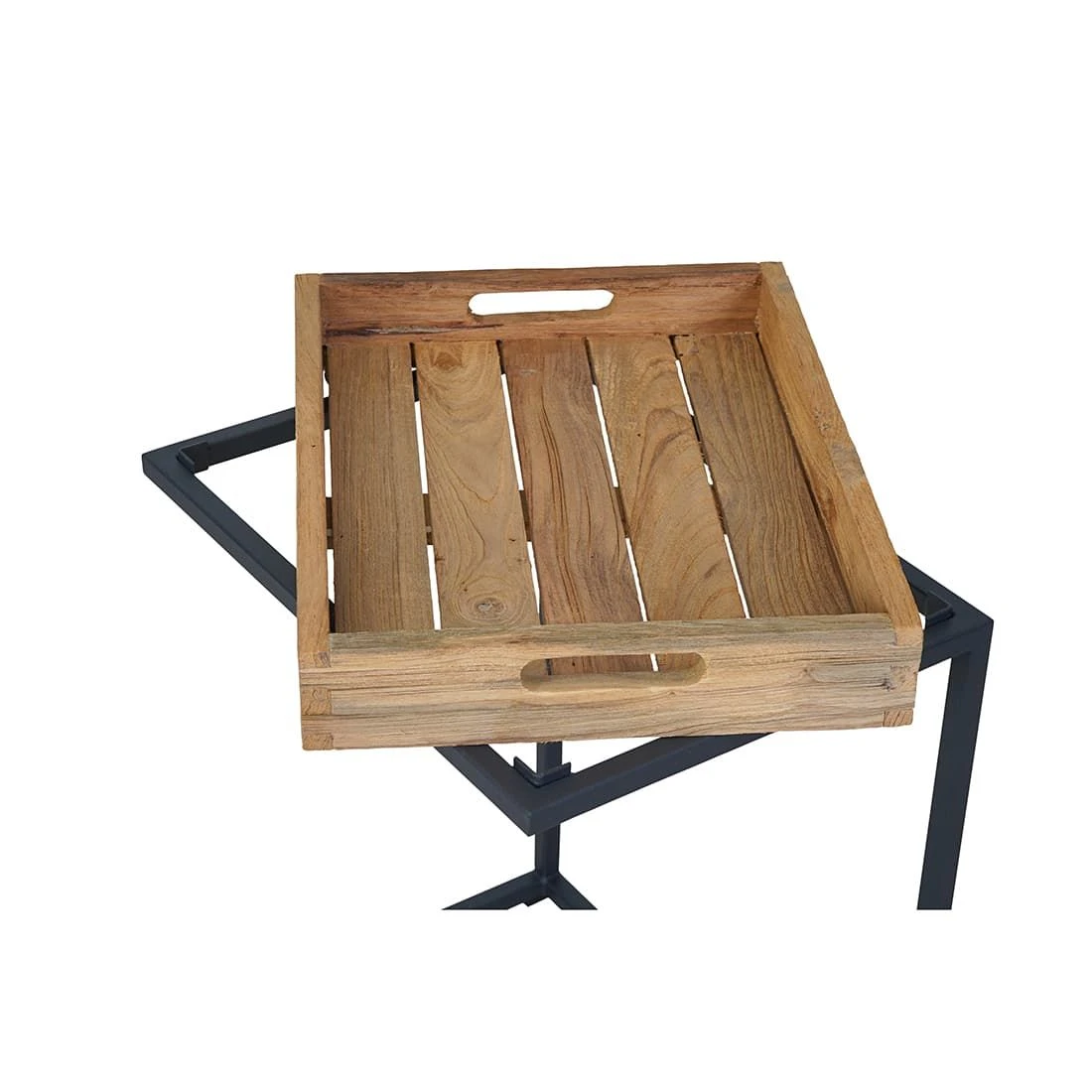 OUTLIV. Tray Beistelltisch 46x30cm Stahl/Teak Recycelt Schwarz/Teak