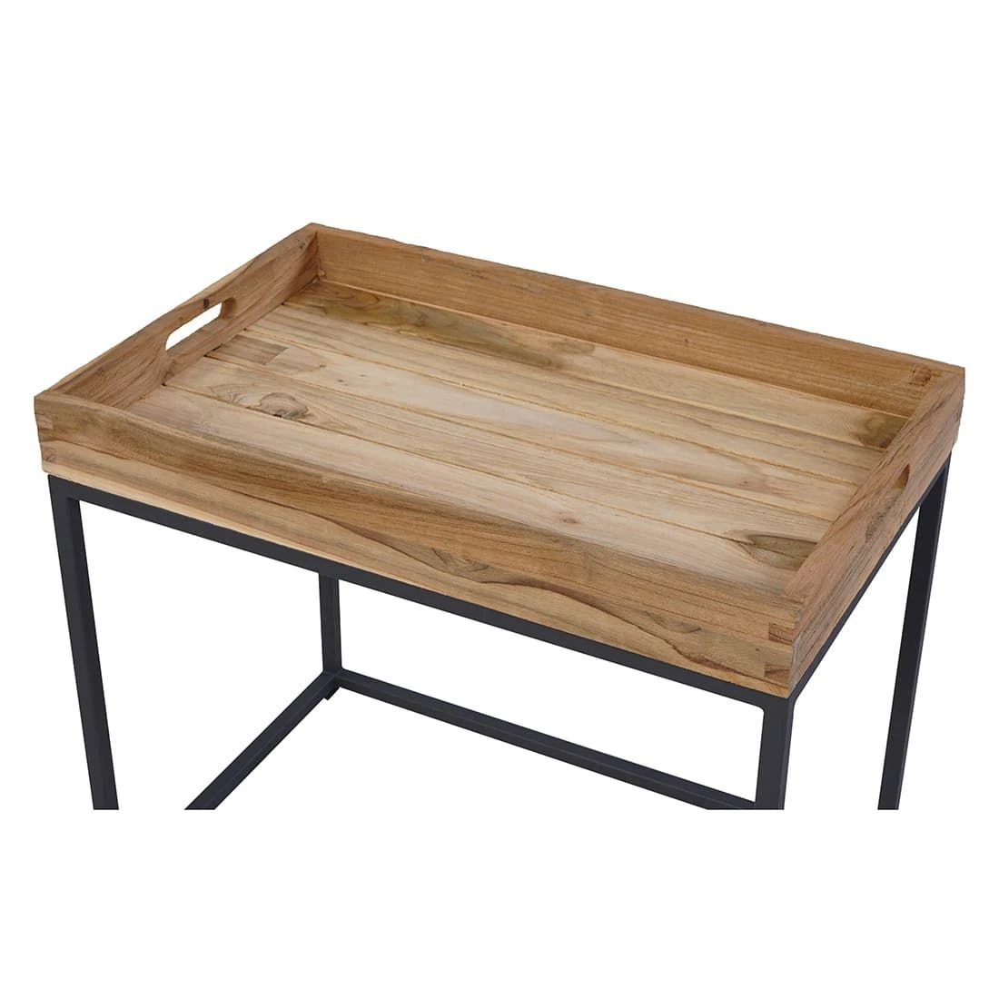 OUTLIV. Tray Beistelltisch 53x35cm Stahl/Teak Recycelt Schwarz/Teak