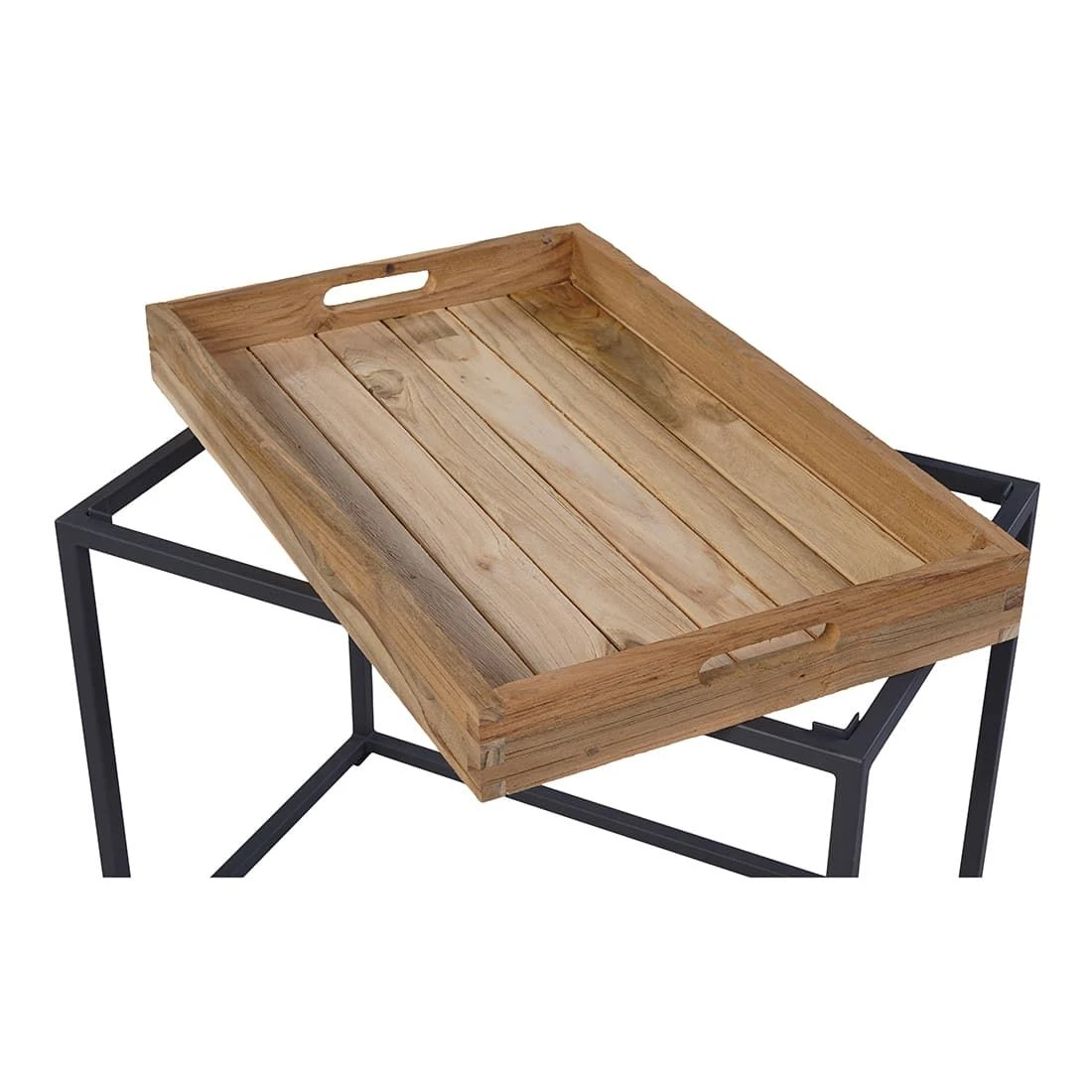 OUTLIV. Tray Beistelltisch 53x35cm Stahl/Teak Recycelt Schwarz/Teak