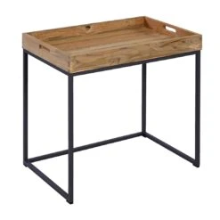 OUTLIV. Tray Beistelltisch 60x40cm Stahl/Teak Recycelt Schwarz/Teak