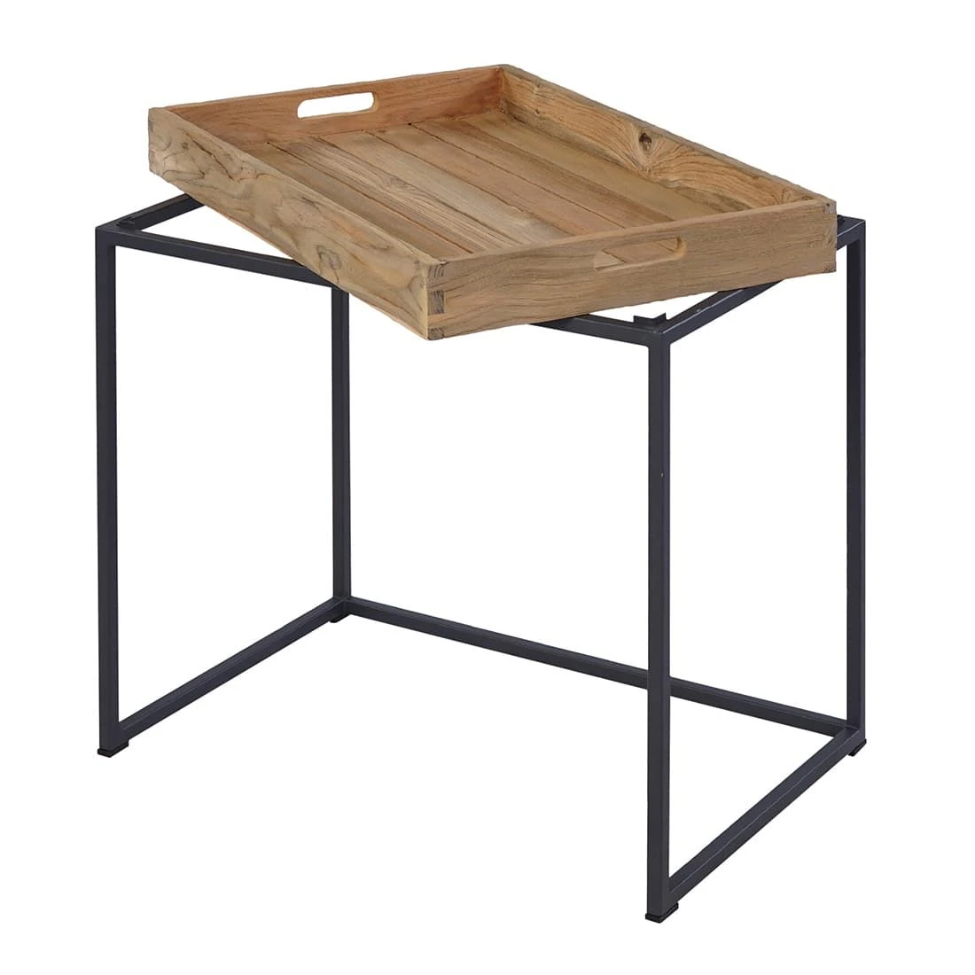OUTLIV. Tray Beistelltisch Stahl/Teak Recycelt Schwarz/Teak
