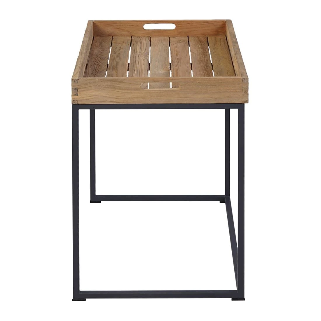 OUTLIV. Tray Beistelltisch 60x40cm Stahl/Teak Recycelt Schwarz/Teak