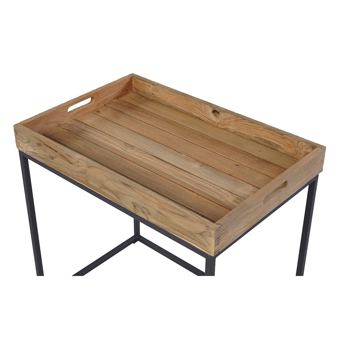 OUTLIV. Tray Beistelltisch Stahl/Teak Recycelt Schwarz/Teak