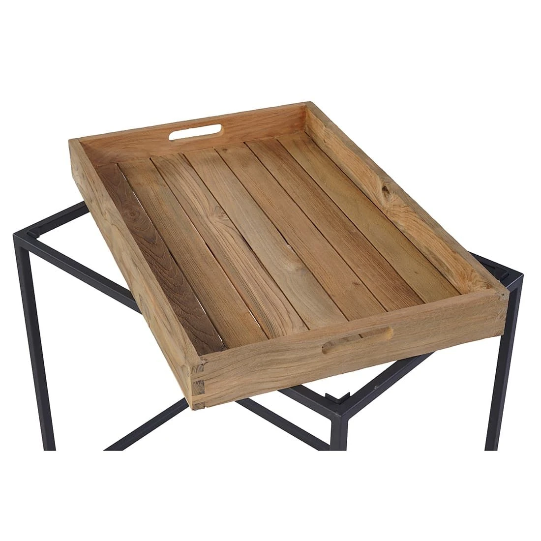 OUTLIV. Tray Beistelltisch Stahl/Teak Recycelt Schwarz/Teak