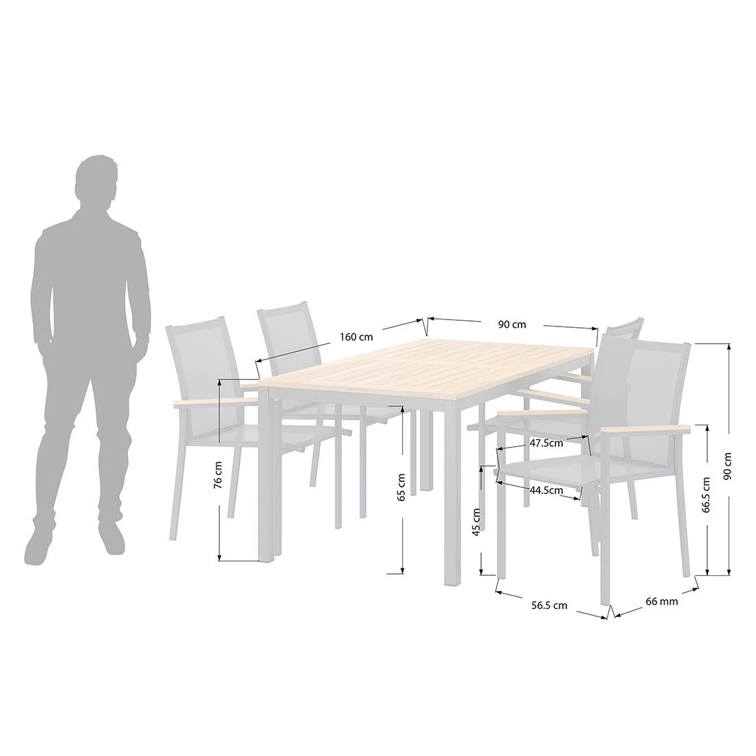 OUTLIV. Kobe Gartenmöbelset 5-tlg. mit Tisch 160x90 cm Anthrazit