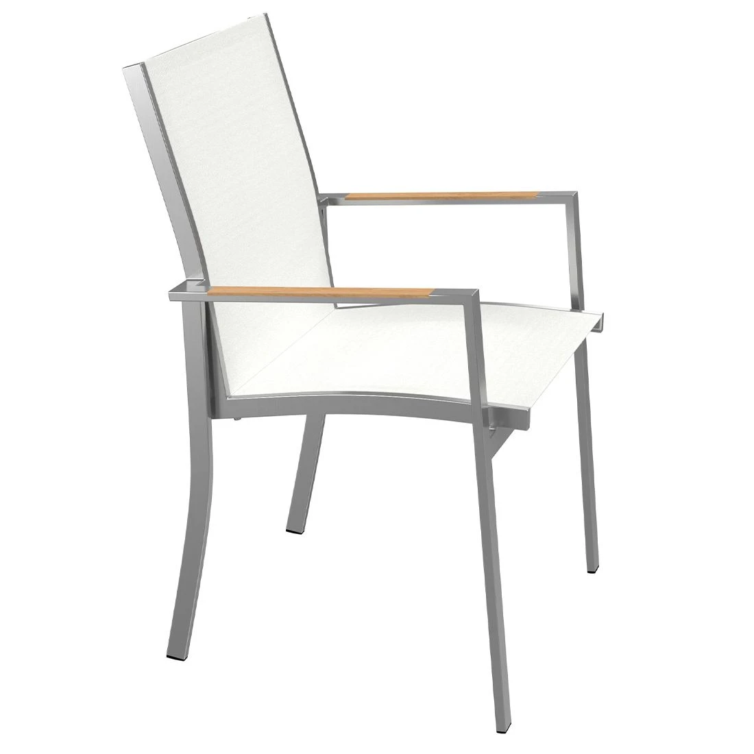 OUTLIV. Oviedo Stapelsessel Edelstahl/Textilene mit Teakarmlehnen Weiß