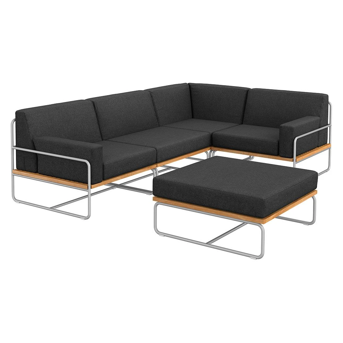 OUTLIV. Largo Ecklounge 5-teilig Stahl/Akazie mit Kissen Silber/Dunkelgrau