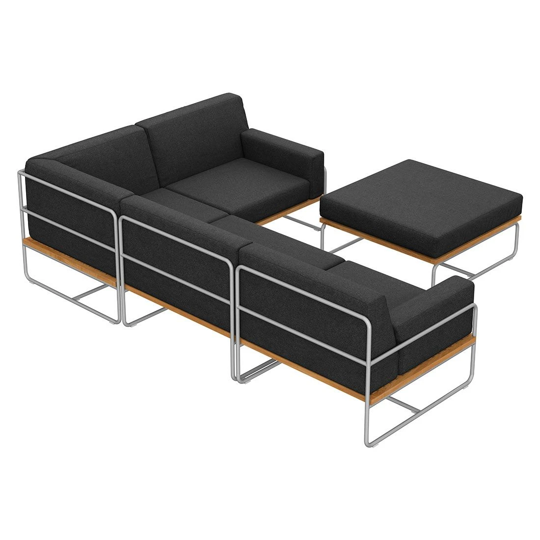 OUTLIV. Largo Ecklounge 5-teilig Stahl/Akazie mit Kissen Silber/Dunkelgrau