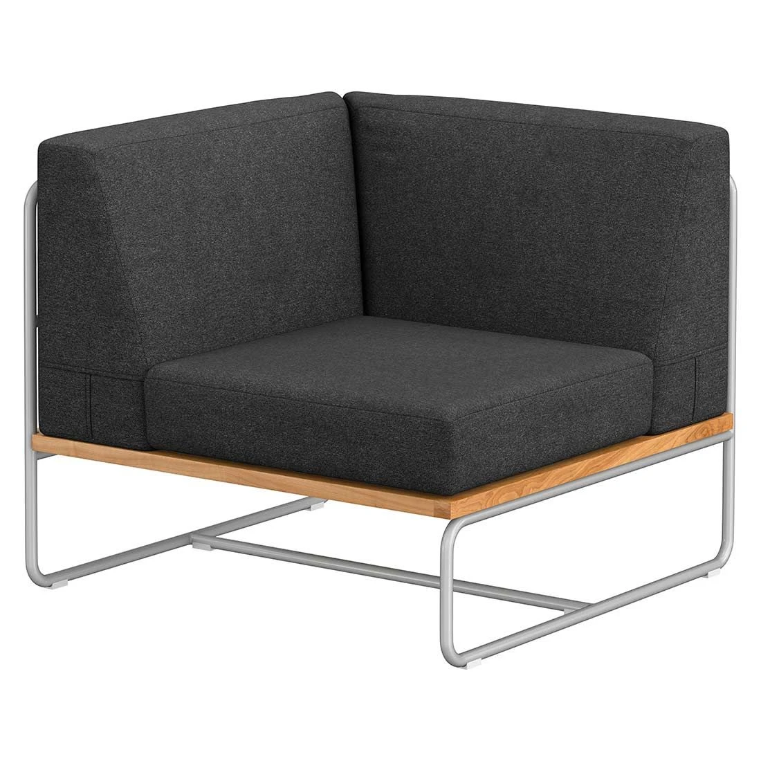 OUTLIV. Largo Ecklounge 5-teilig Stahl/Akazie mit Kissen Silber/Dunkelgrau