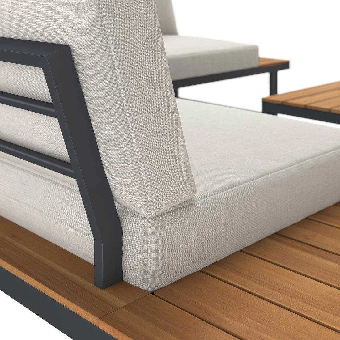 OUTLIV. Albufeira Ecklounge 3-teilig Aluminium/Akazie/Polster Schwarz/Teaklook/Royal Stone Grey