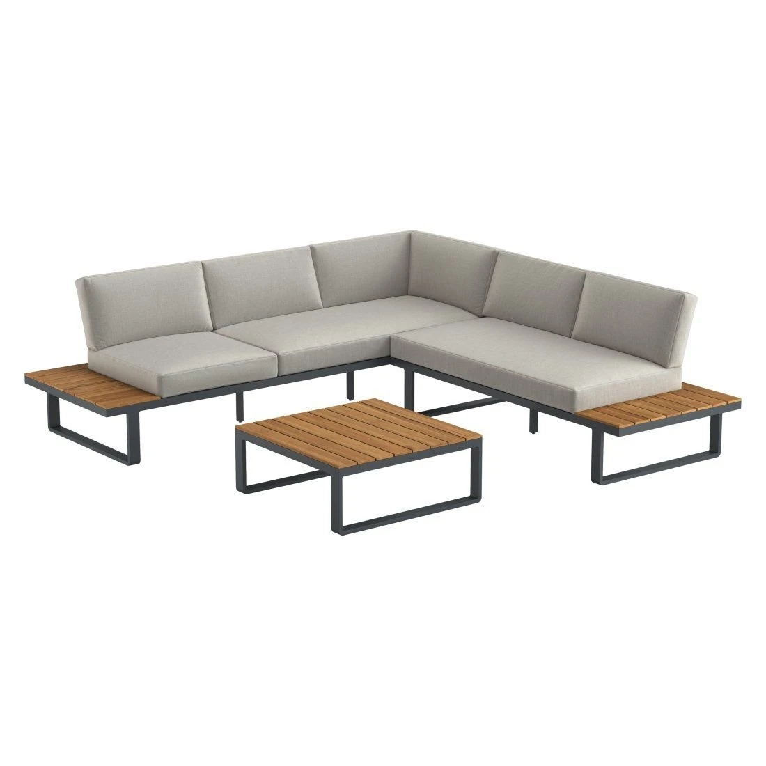 OUTLIV. Albufeira Ecklounge 3-teilig Aluminium/Akazie/Polster Schwarz/Teaklook/Royal Stone Grey