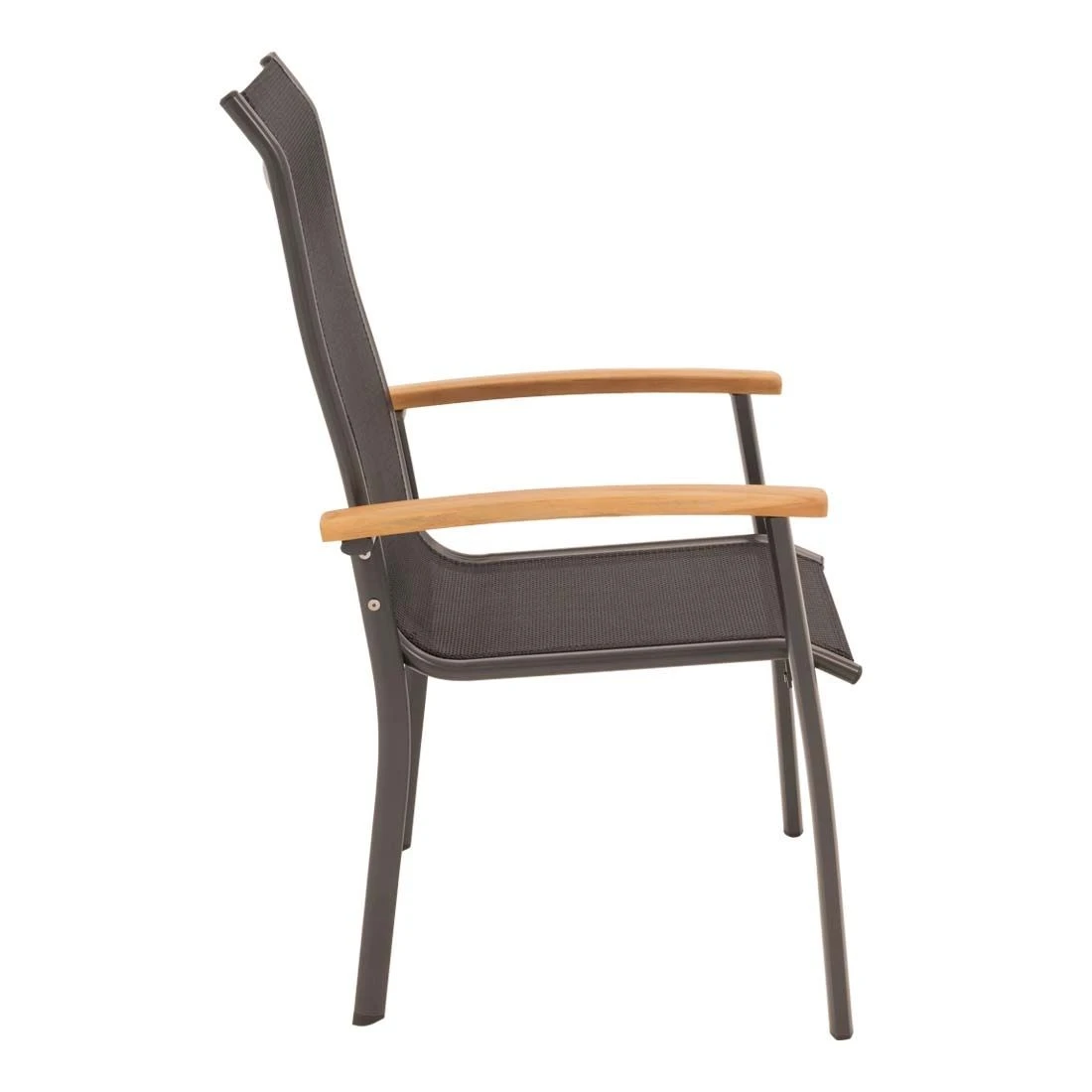 OUTLIV. Alpha Stapelsessel Aluminium/Textilene Teakarmlehnen Anthrazit/Schwarz