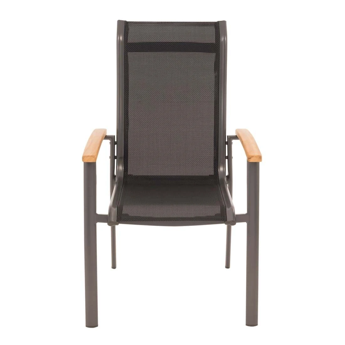 OUTLIV. Alpha Stapelsessel Aluminium/Textilene Teakarmlehnen Anthrazit/Schwarz