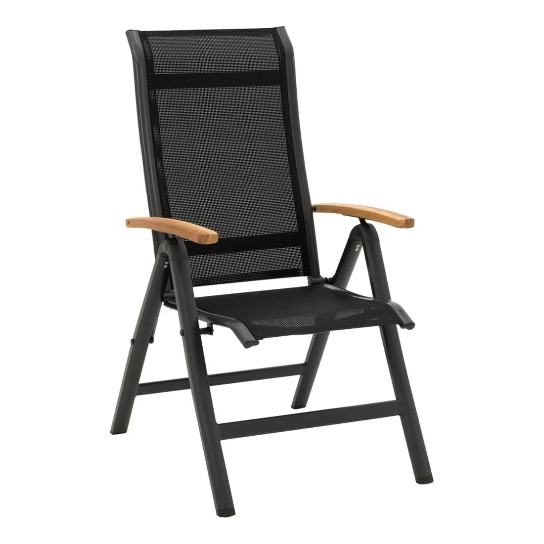 OUTLIV. Alpha Klappsessel Aluminium/Textilene Teakarmlehnen Anthrazit/Schwarz