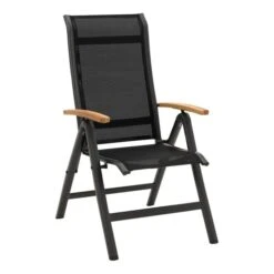 OUTLIV. Alpha Klappsessel Aluminium/Textilene Teakarmlehnen Anthrazit/Schwarz