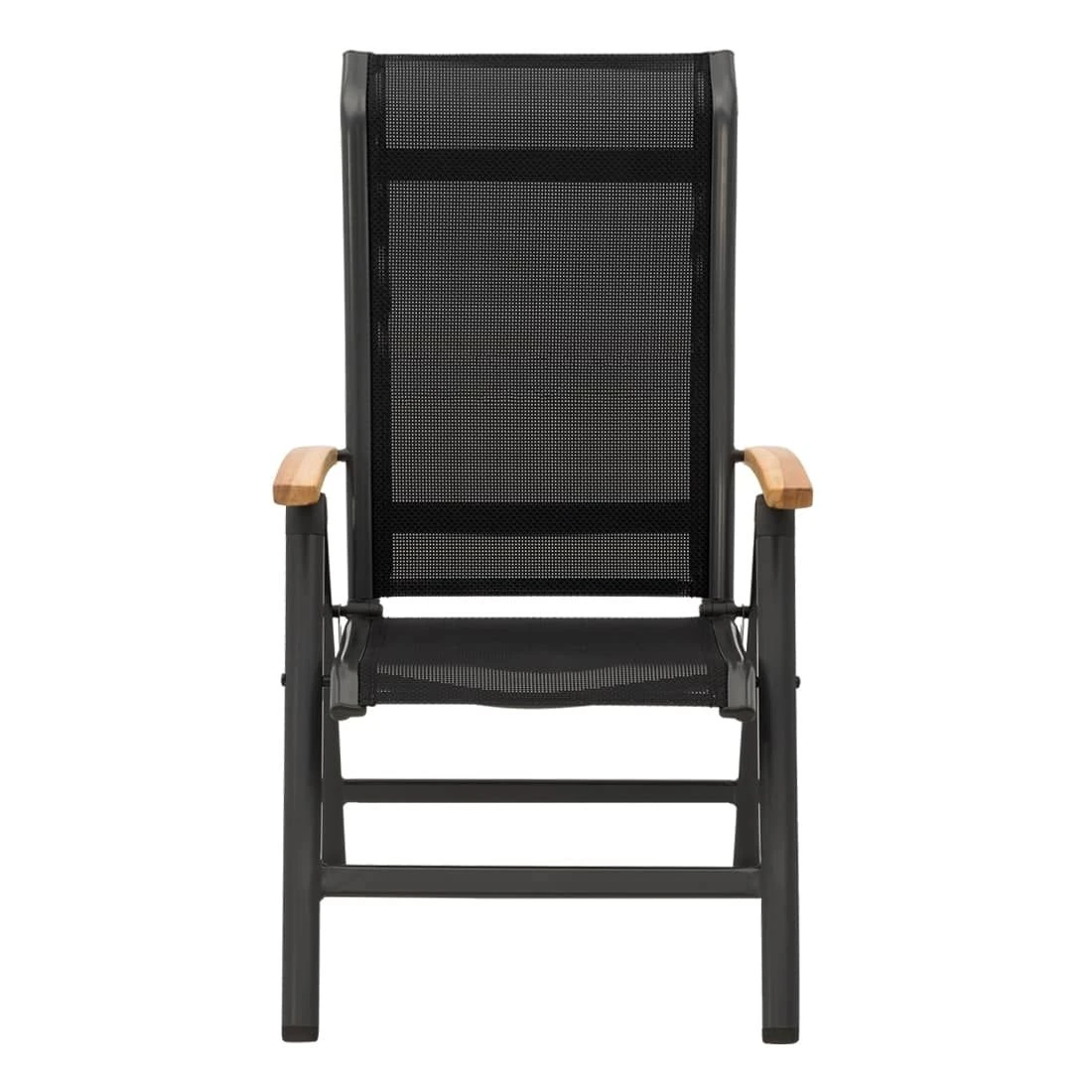 OUTLIV. Alpha Klappsessel Aluminium/Textilene Teakarmlehnen Anthrazit/Schwarz