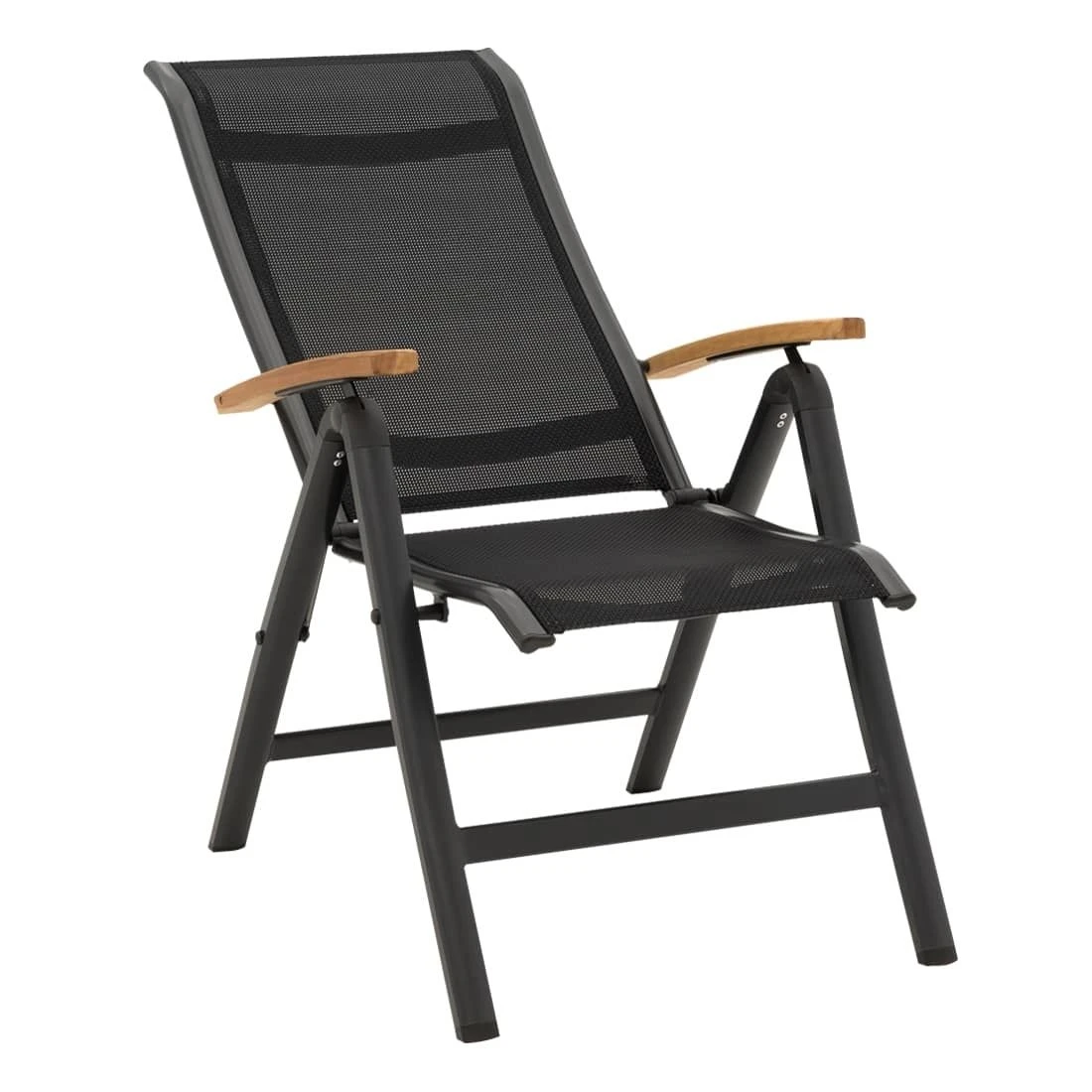 OUTLIV. Alpha Klappsessel Aluminium/Textilene Teakarmlehnen Anthrazit/Schwarz