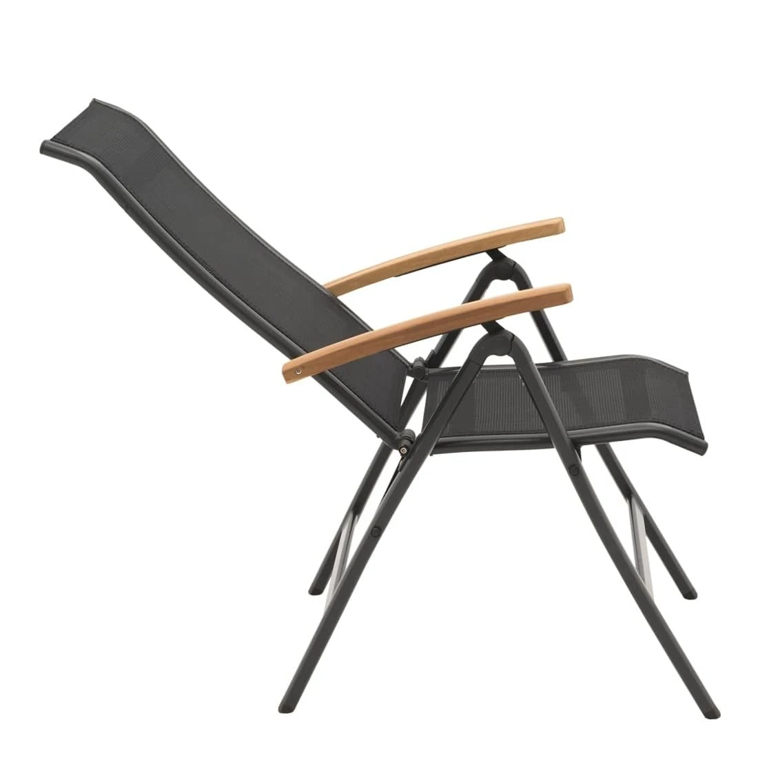 OUTLIV. Alpha Klappsessel Aluminium/Textilene Teakarmlehnen Anthrazit/Schwarz