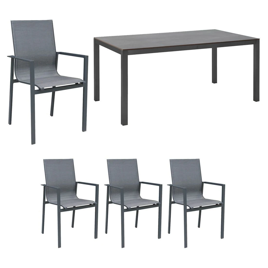 OUTLIV. Atlanta Gartenmöbelset 5-tlg. Tisch 160x90cm Anthrazit/Schwarz-Grau