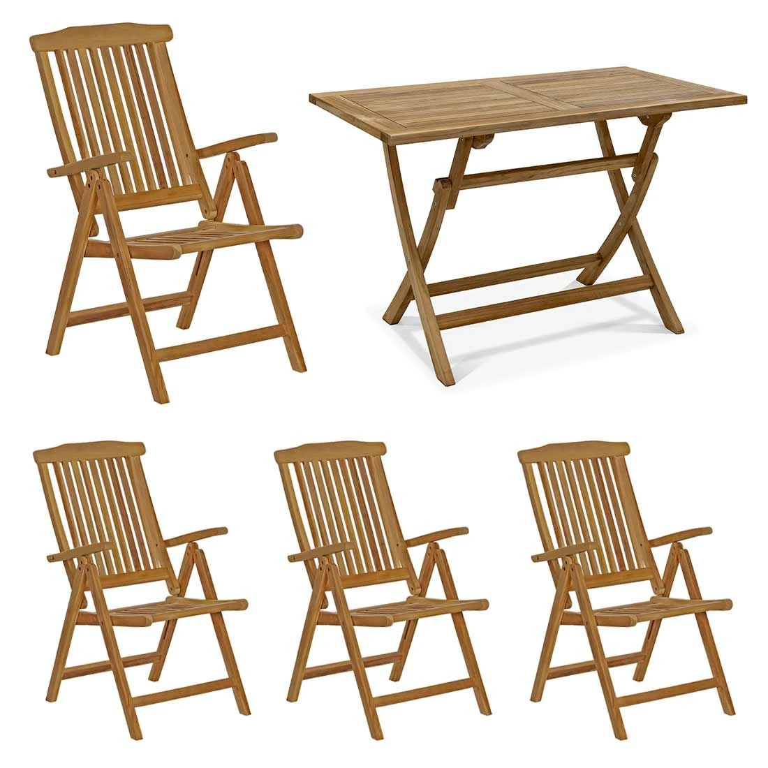 OUTLIV. Ontario Gartenmöbelset 5-tlg. mit Klapptisch 120x70cm Natur