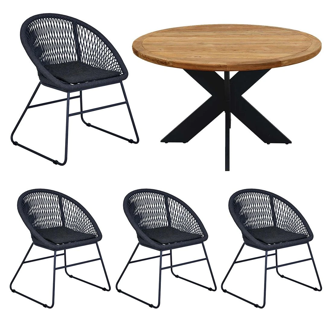 OUTLIV. Edson Gartenmöbelset 5-tlg. Tisch Ø130cm inkl. Kissen Charcoal