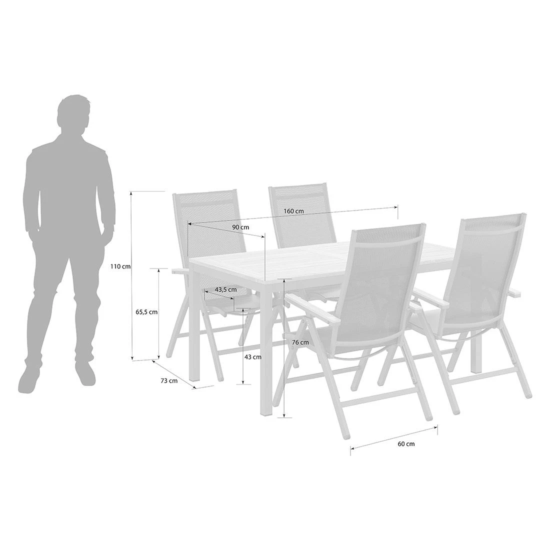 OUTLIV. Kobe Gartenmöbelset 5-tlg.mit Ausziehtisch 150/210x90 cm Anthrazit/Natur