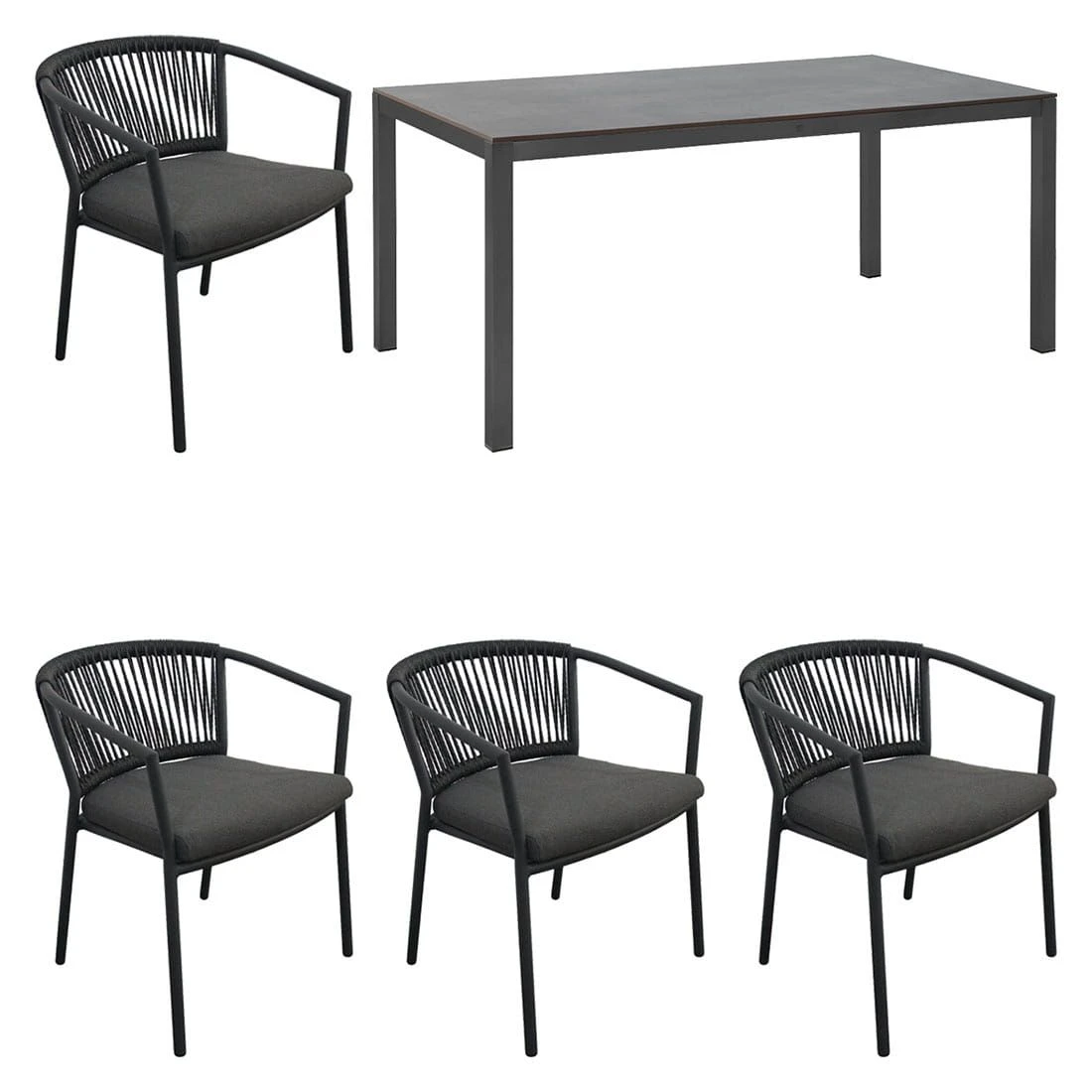 OUTLIV. Mata Gartenmöbelset 5-tlg. Tisch 160x90cm Anthrazit