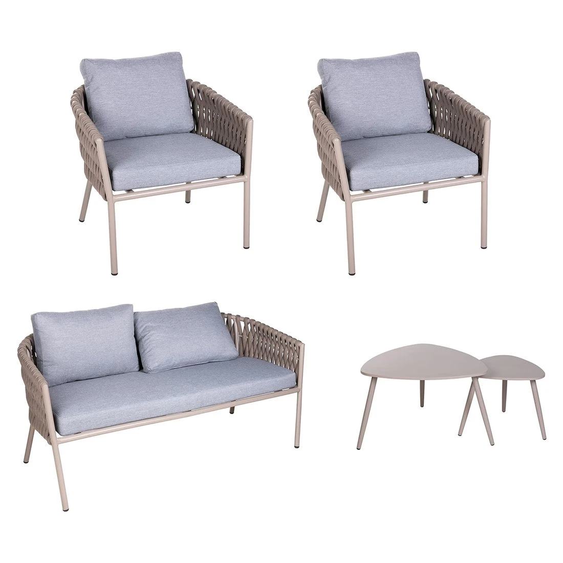 OUTLIV. Loungeset 5-tlg. Stahl/Rope Sand/Grau