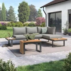 OUTLIV. Alpha Ecklounge 3-tlg. Aluminium/Kunstfaser Anthrazit/Dunkelgrau