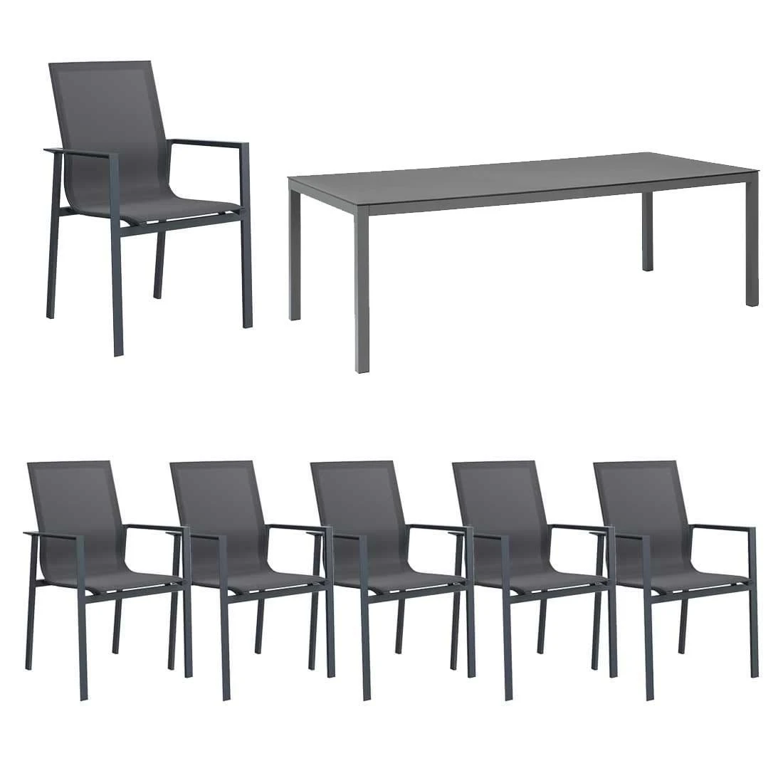 OUTLIV. Atlanta Gartenmöbelset 7-tlg. mit Tisch 220x100cm Anthrazit/Schwarz