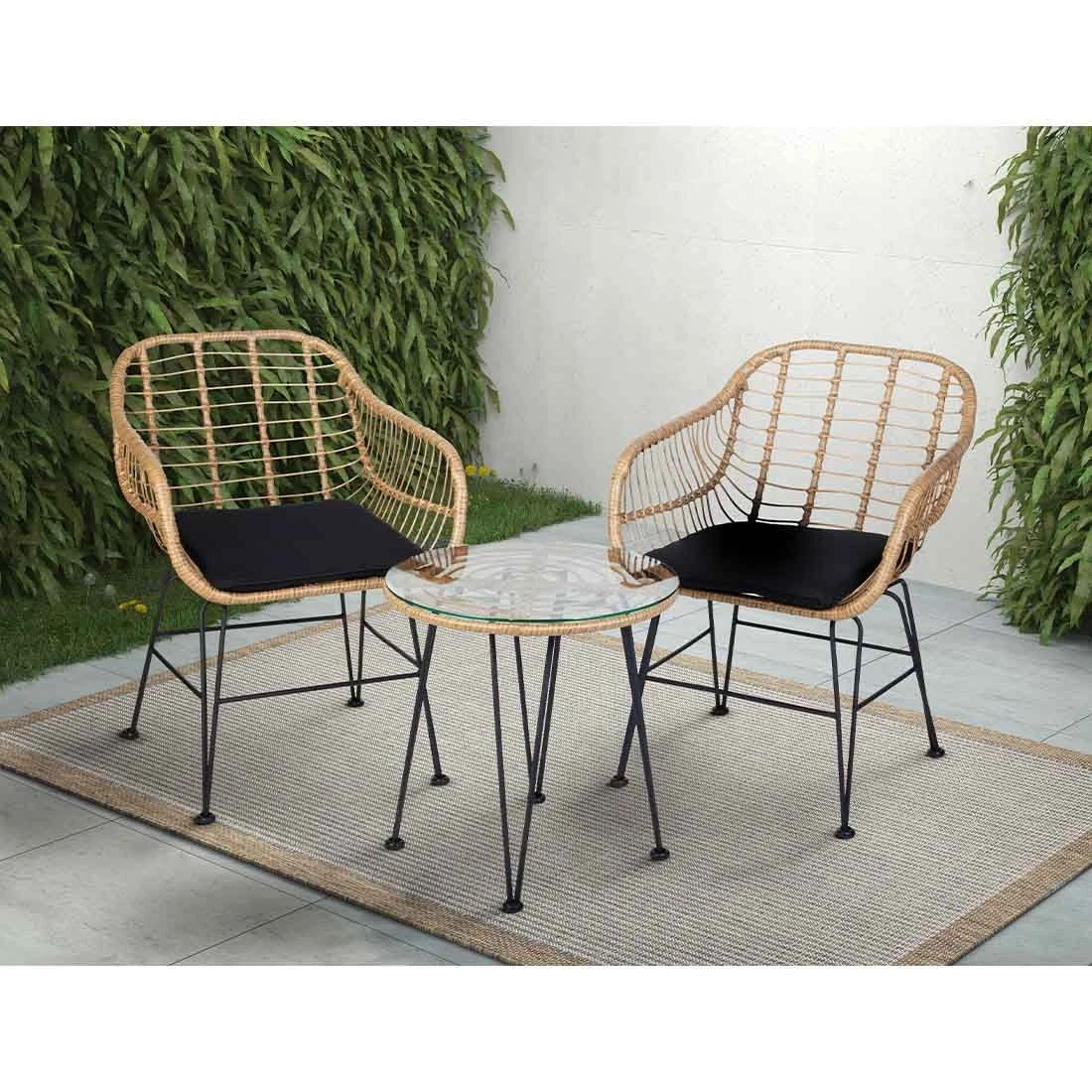 OUTLIV. Gartenmöbel-Set 3-teilig Stahl/Geflecht Natur