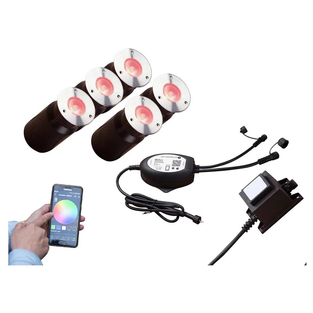 OUTLIV. Smart Light Starter-Set "Wifi 5RGB Bodeneinbauspots" Silber/Schwarz