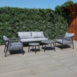 OUTLIV. Charleston Loungeset Aluminium/Olefin/Rope Anthrazit/Hellgrau