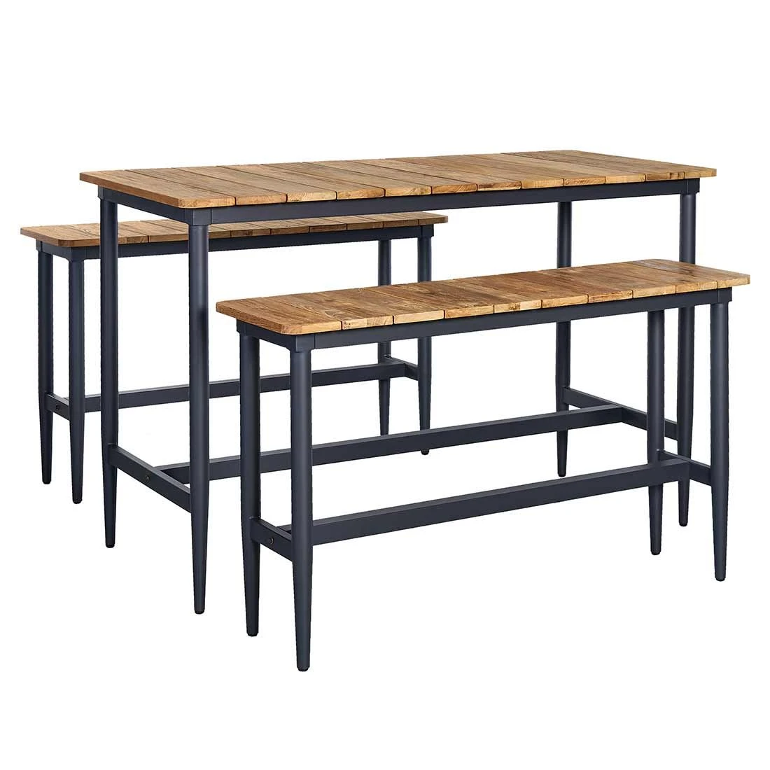 OUTLIV. Clark Gartenbar-Set 3-tlg. Tisch 170x75cm Aluminium/Teak recycelt Charcoal/Teak Recycelt