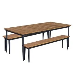 OUTLIV. Clark Gartenmöbelset 3-tlg Tisch 220x100 Aluminium/Teak Recycelt Charcoal/Teak Recycelt