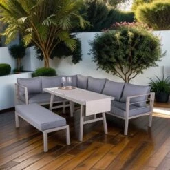 OUTLIV. Dininglounge 4-tlg. Stahl/Olefin Taupe/Grau